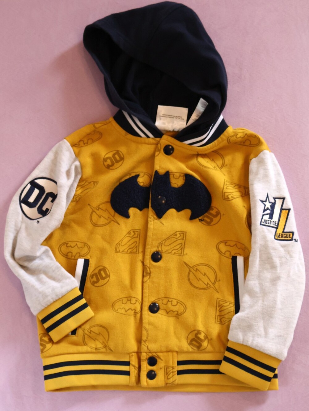 DC Comics Justice League Yellow and Black Batman 5y Varsity Fleece Hoodie Jacket